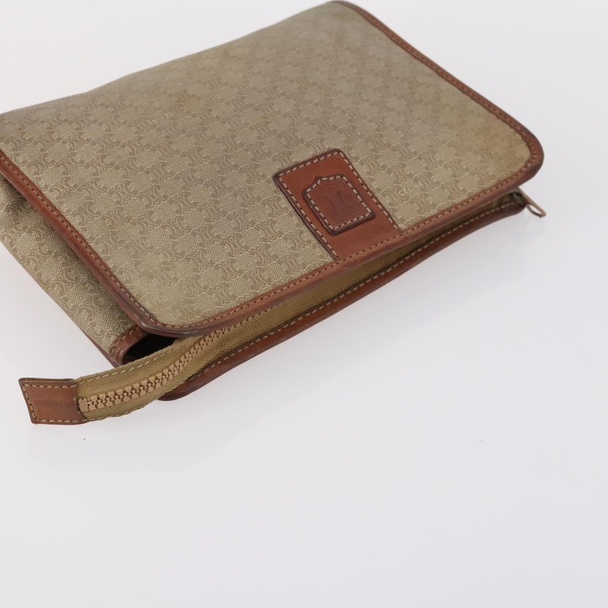 CELINE Macadam Canvas Shoulder Bag PVC Beige Gold Auth 144940