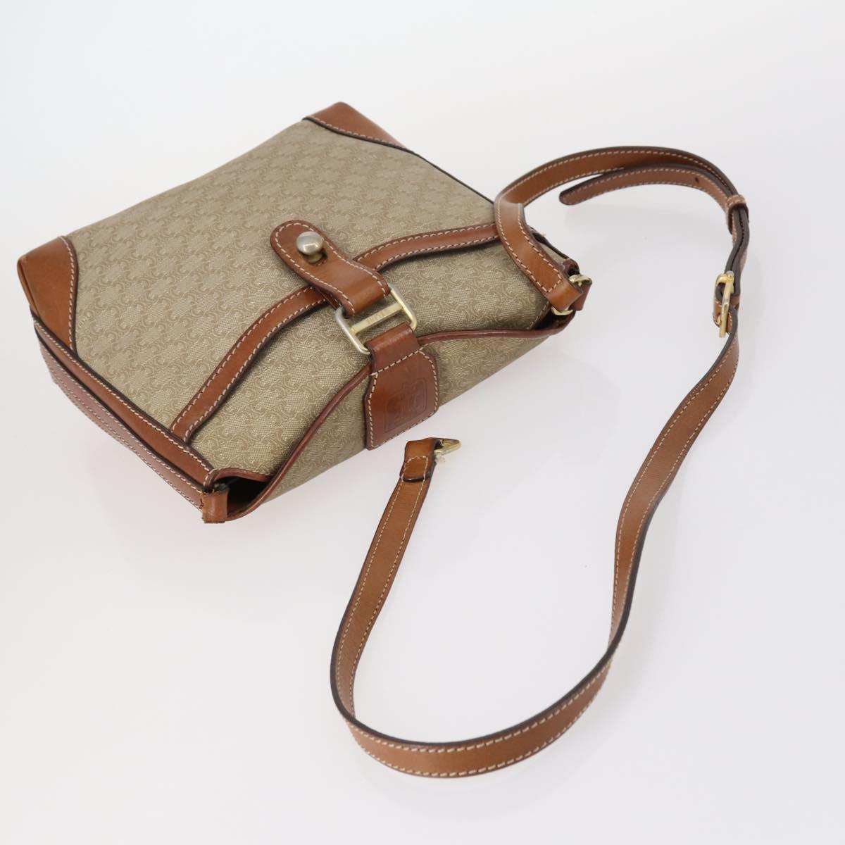 CELINE Macadam Canvas Shoulder Bag PVC Beige Gold Auth 144940