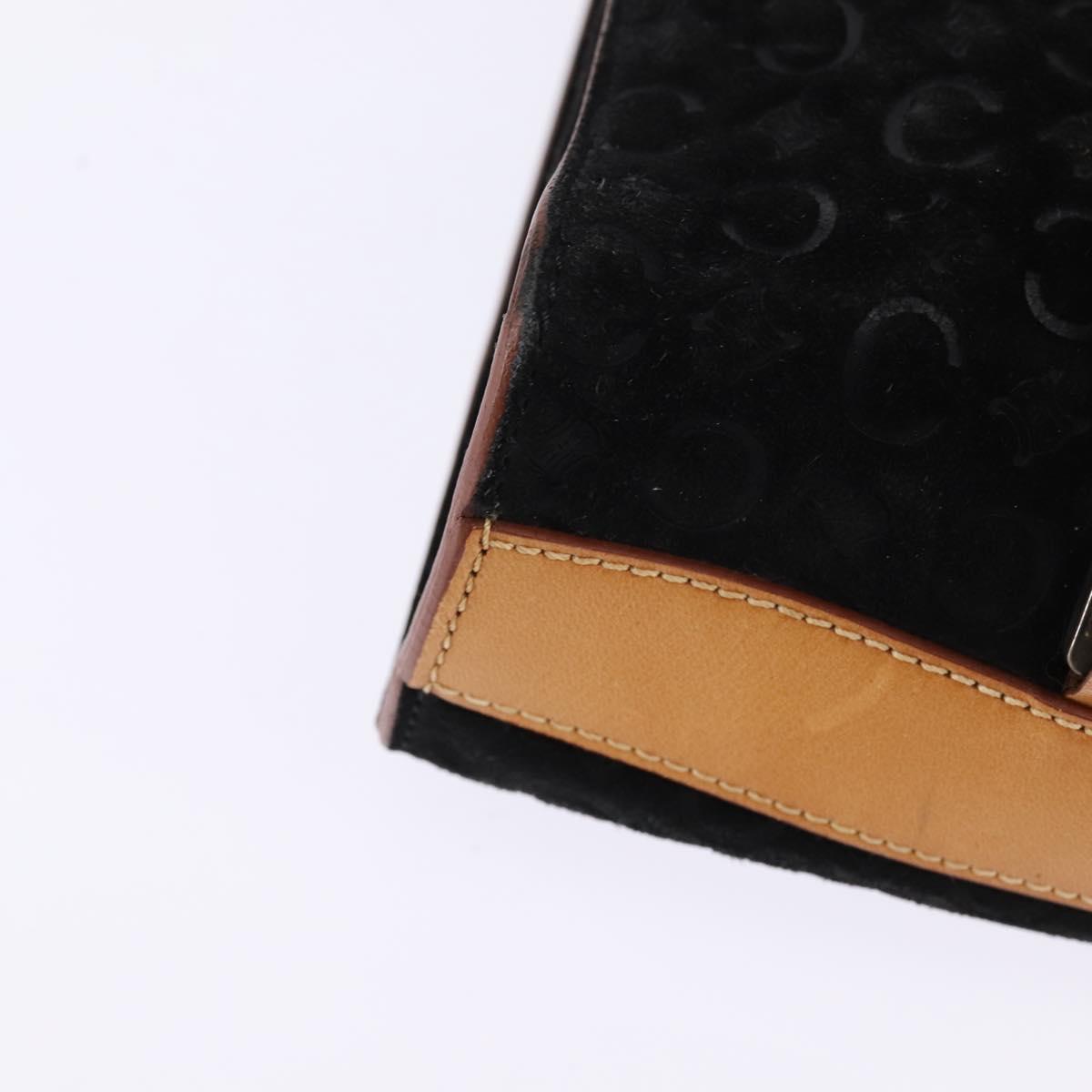 CELINE C Macadam Canvas Shoulder Bag Suede Black Silver Auth 144950