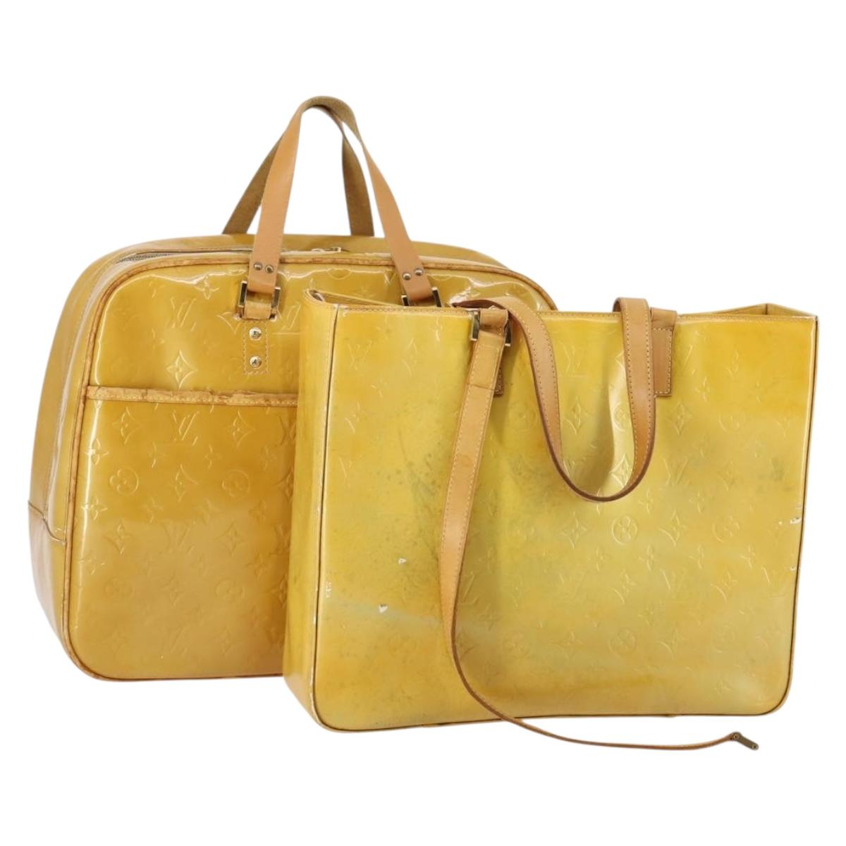 LOUIS VUITTON Monogram Vernis Tote Bag 2Set Beige LV Auth 144959