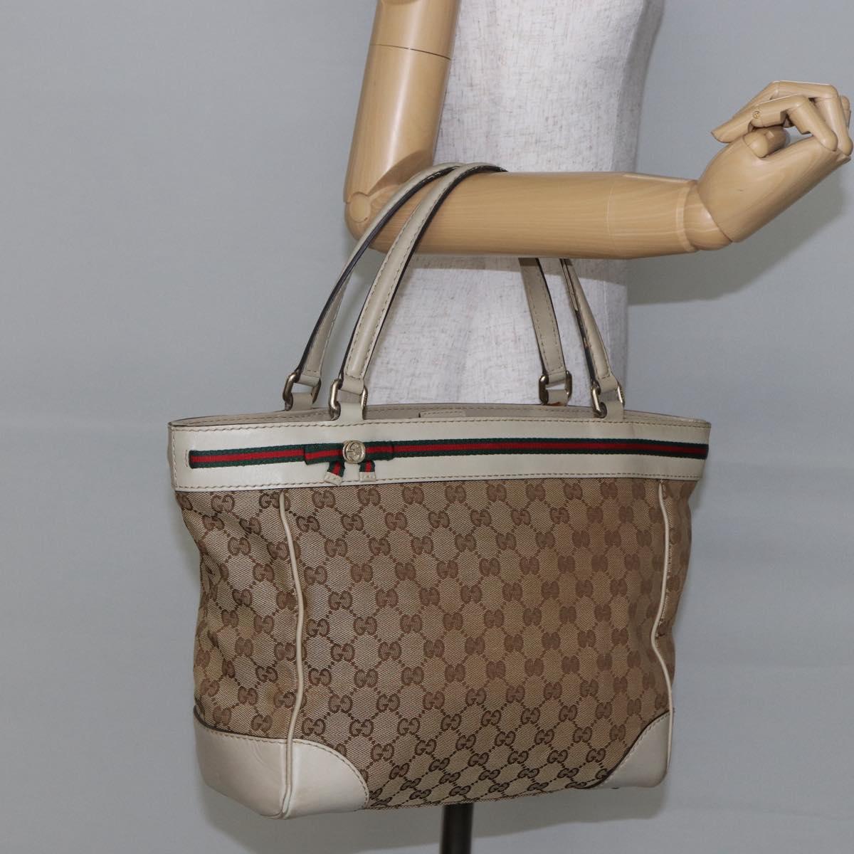 GUCCI GG Canvas Web Sherry Line Pretty Bag Beige Gold 257061 Auth 144967