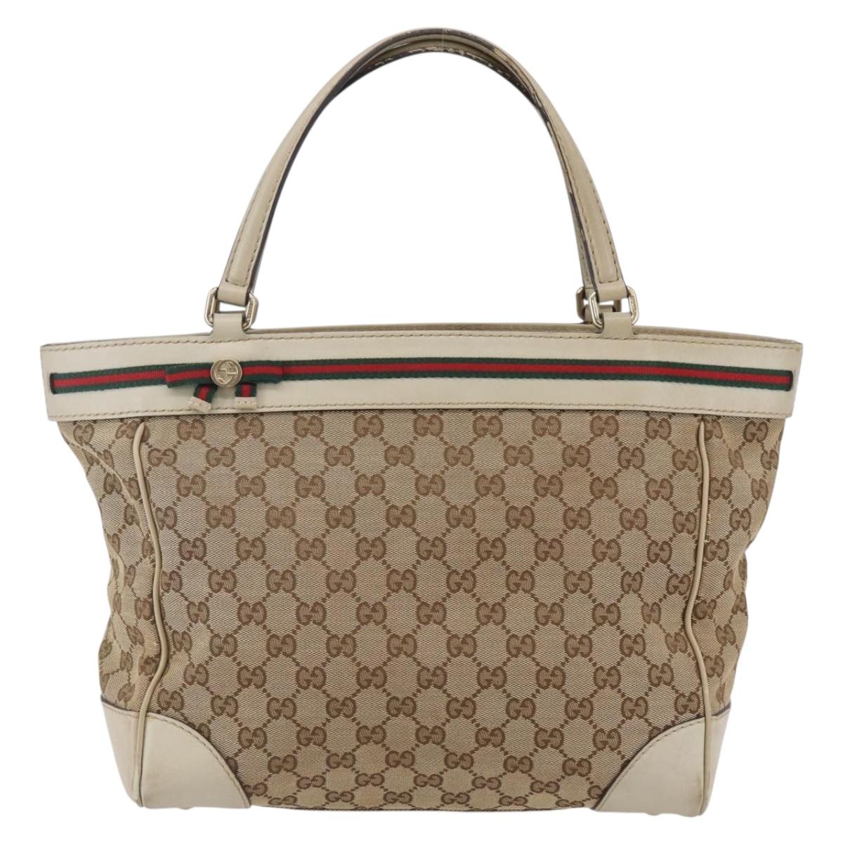 GUCCI GG Canvas Web Sherry Line Pretty Bag Beige Gold 257061 Auth 144967