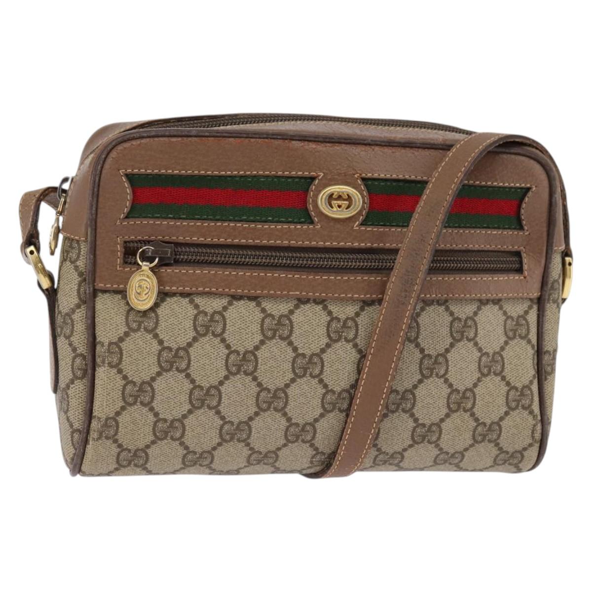 GUCCI GG Supreme Web Sherry Line Bag PVC Beige Gold 001 3443 6655 Auth 144969