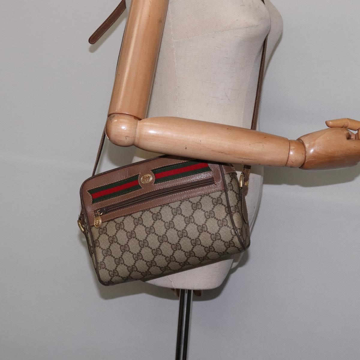GUCCI GG Supreme Web Sherry Line Bag PVC Beige Gold 001 3443 6655 Auth 144969