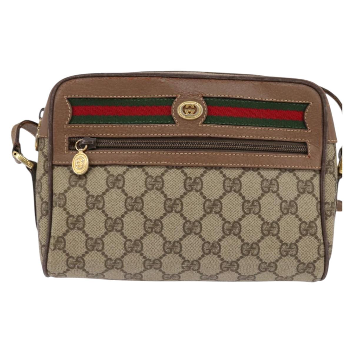 GUCCI GG Supreme Web Sherry Line Bag PVC Beige Gold 001 3443 6655 Auth 144969