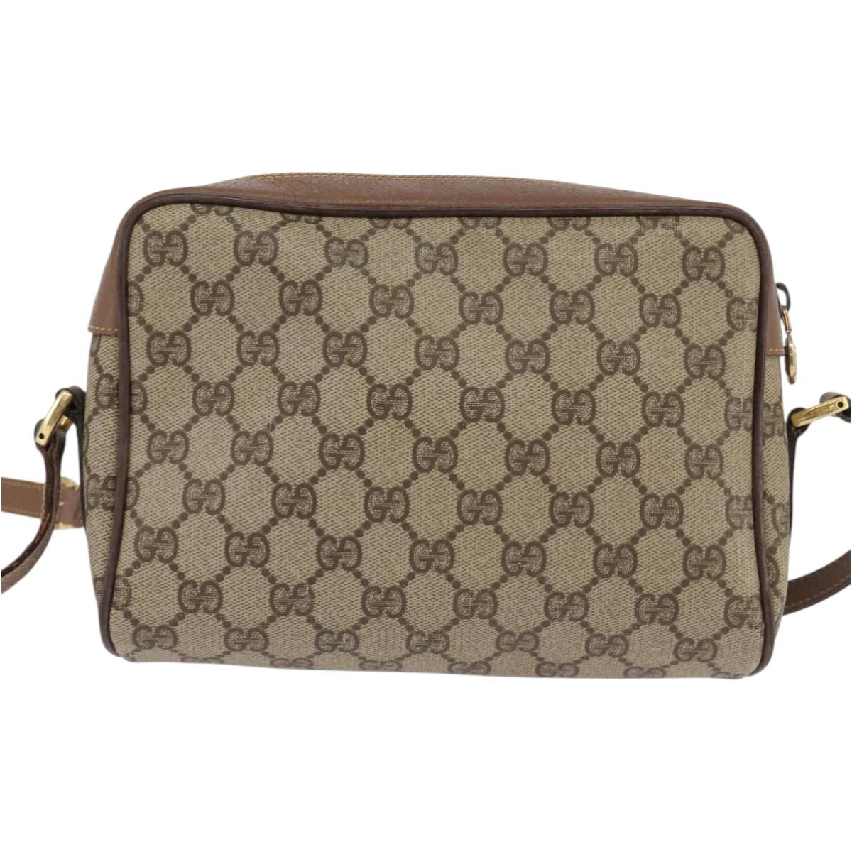 GUCCI GG Supreme Web Sherry Line Bag PVC Beige Gold 001 3443 6655 Auth 144969