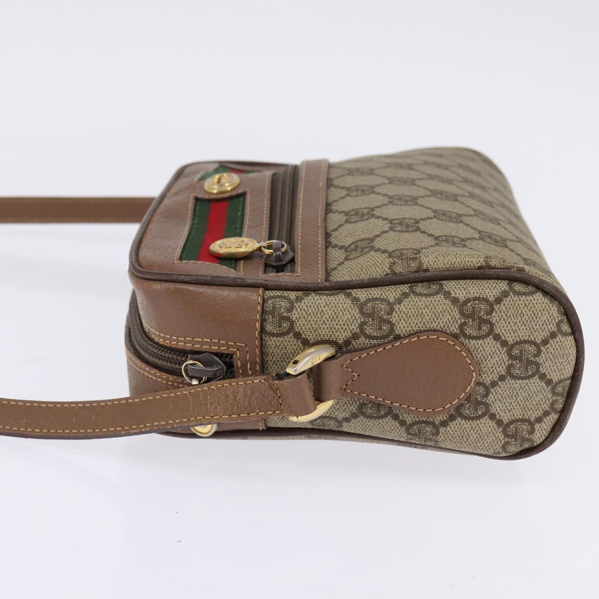 GUCCI GG Supreme Web Sherry Line Bag PVC Beige Gold 001 3443 6655 Auth 144969