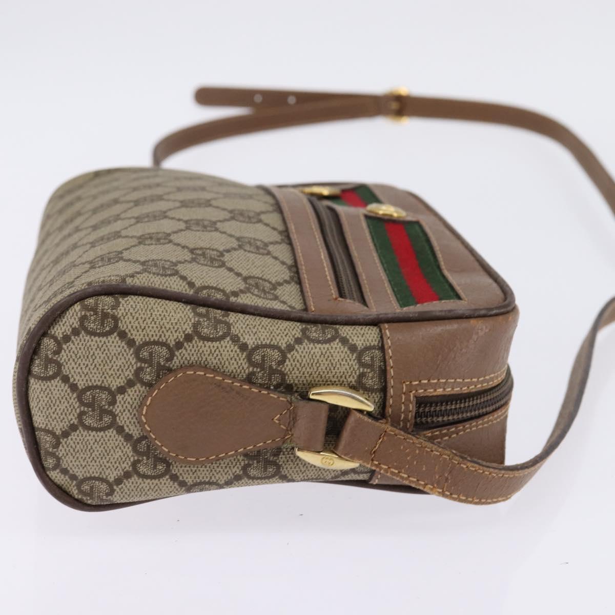 GUCCI GG Supreme Web Sherry Line Bag PVC Beige Gold 001 3443 6655 Auth 144969