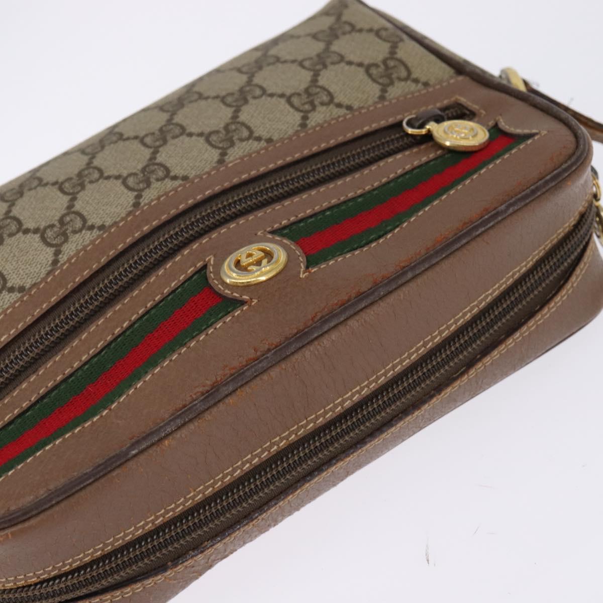 GUCCI GG Supreme Web Sherry Line Bag PVC Beige Gold 001 3443 6655 Auth 144969