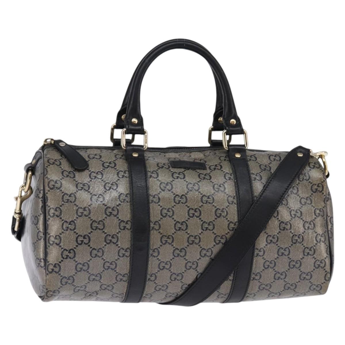 GUCCI GG Crystal Boston Bag Coated Canvas 2way Navy Gold 203696 Auth 144972