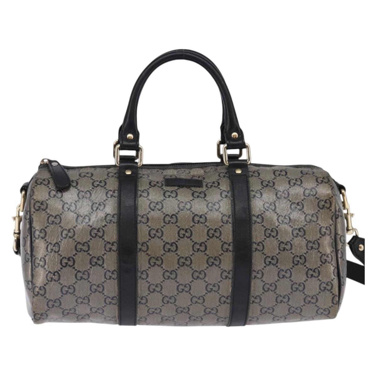 GUCCI GG Crystal Boston Bag Coated Canvas 2way Navy Gold 203696 Auth 144972