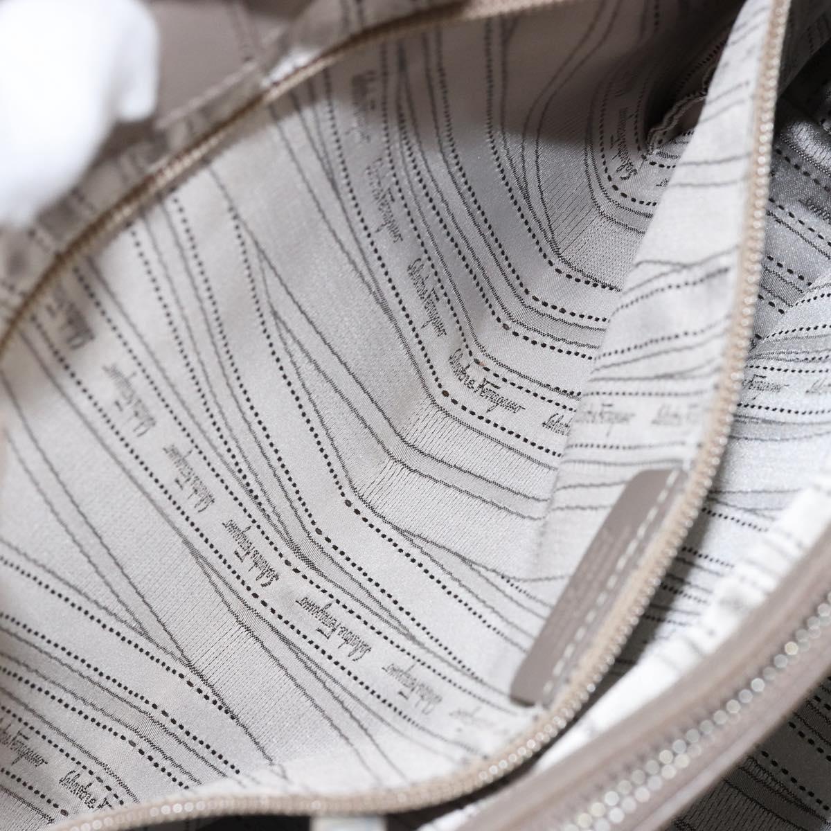 Salvatore Ferragamo Vala Tote Bag Enamel Khaki Silver Auth 144975