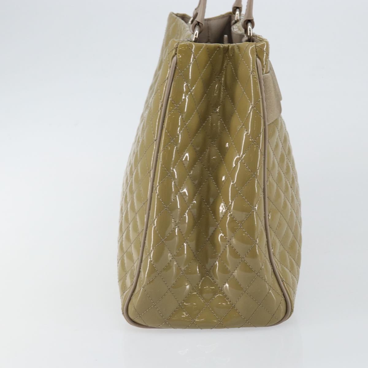 Salvatore Ferragamo Vala Tote Bag Enamel Khaki Silver Auth 144975