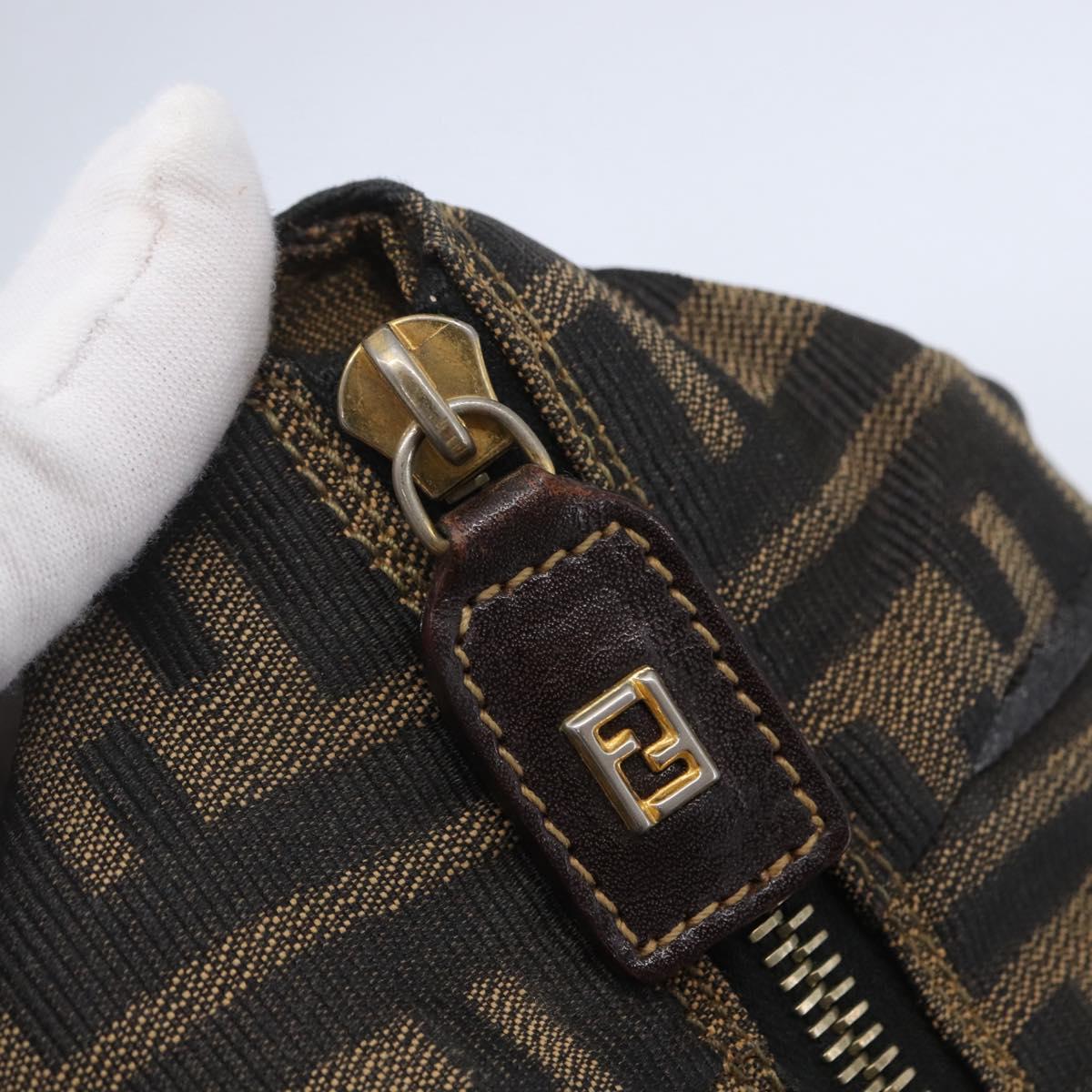 FENDI Zucca Canvas Vanity Hand Bag Black Brown Auth 144977
