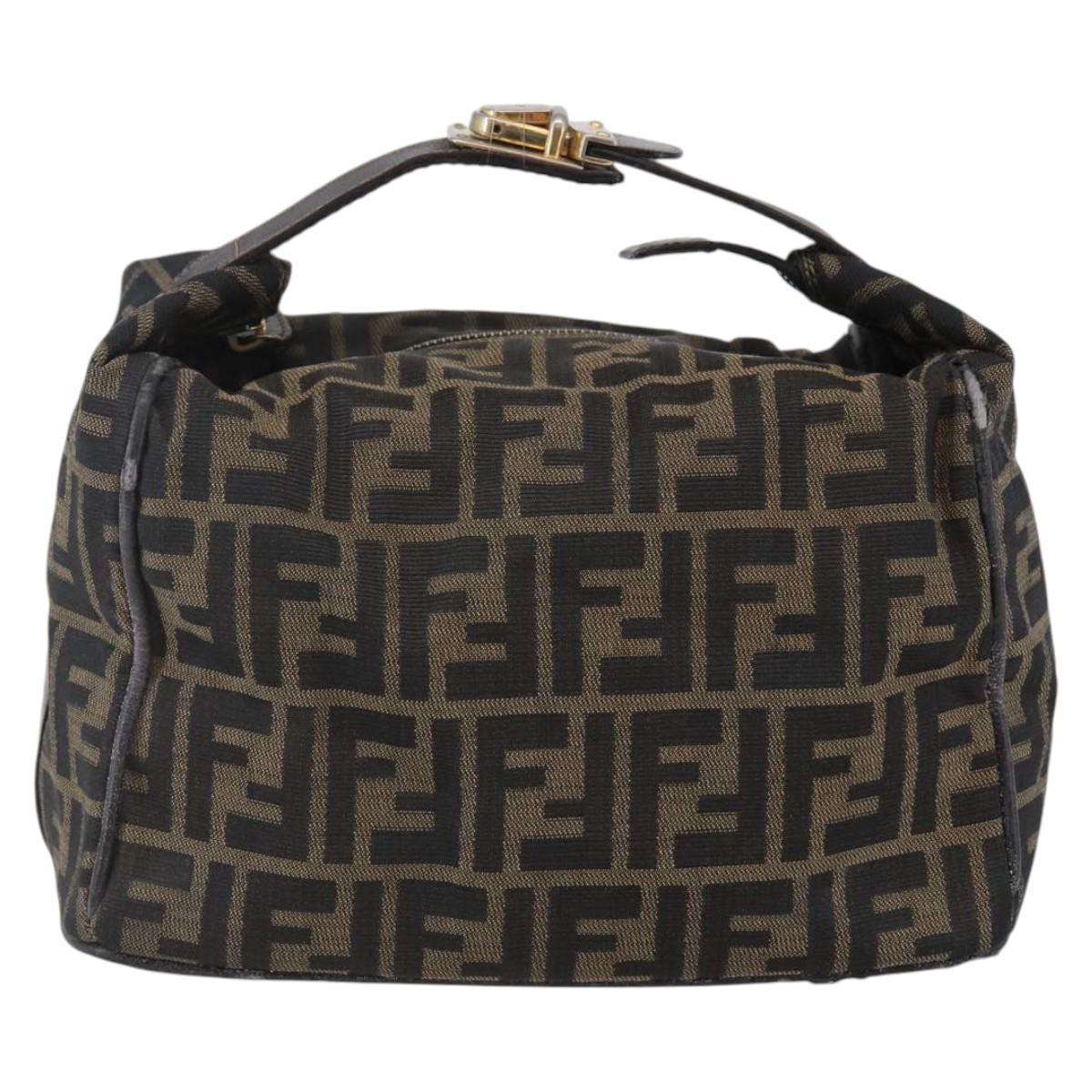 FENDI Zucca Canvas Vanity Hand Bag Black Brown Auth 144977
