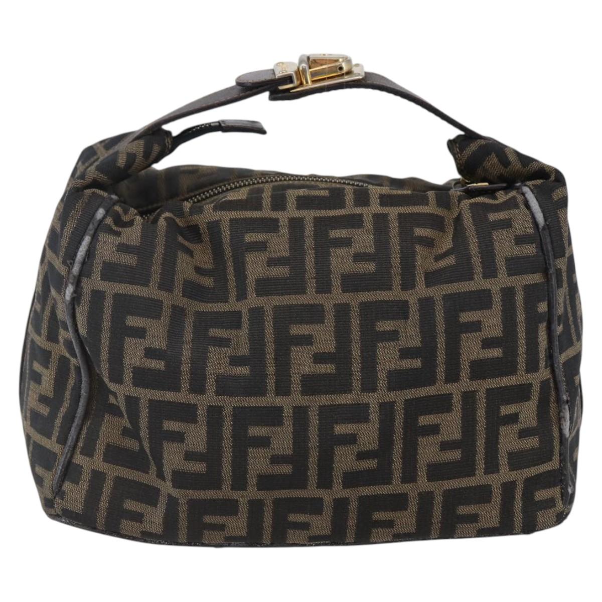 FENDI Zucca Canvas Vanity Hand Bag Black Brown Auth 144977