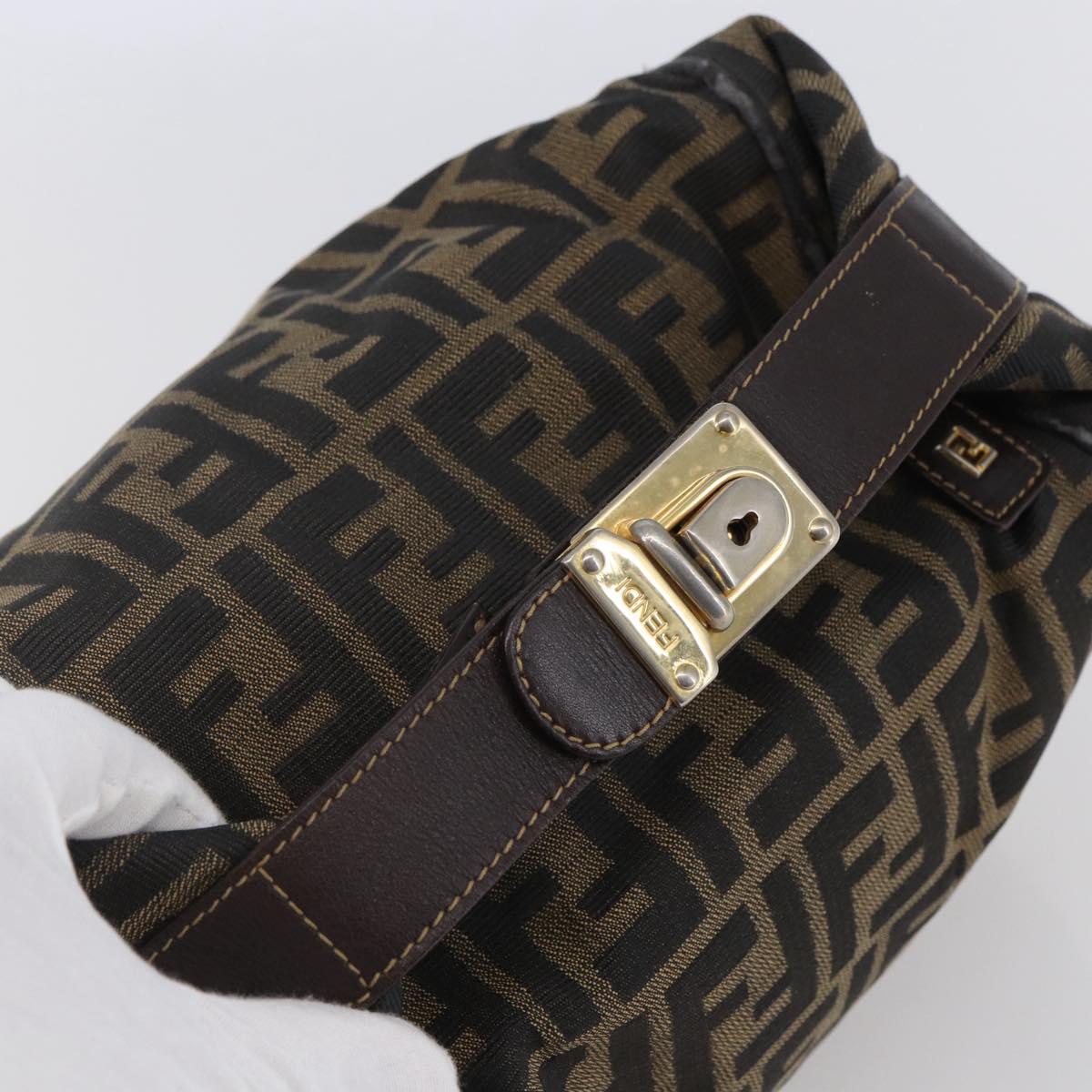FENDI Zucca Canvas Vanity Hand Bag Black Brown Auth 144977