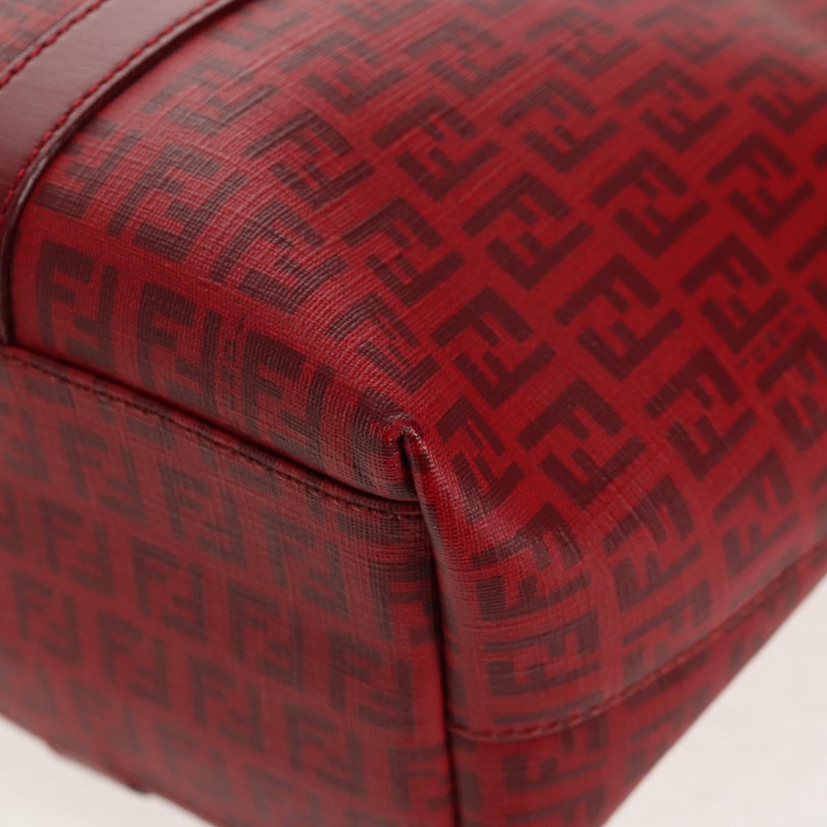 FENDI Zucchino Canvas Tote Bag PVC Red Gold Auth 144978V