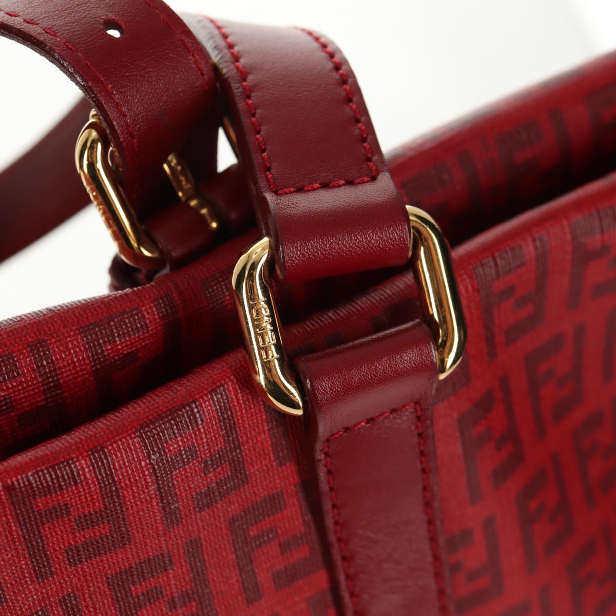 FENDI Zucchino Canvas Tote Bag PVC Red Gold Auth 144978V