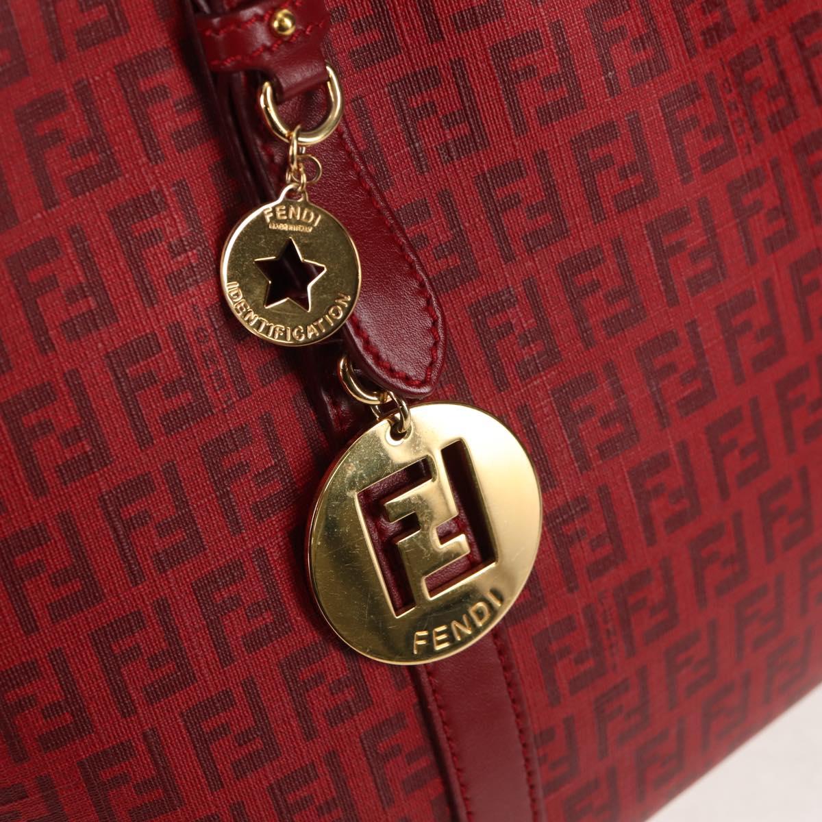 FENDI Zucchino Canvas Tote Bag PVC Red Gold Auth 144978V
