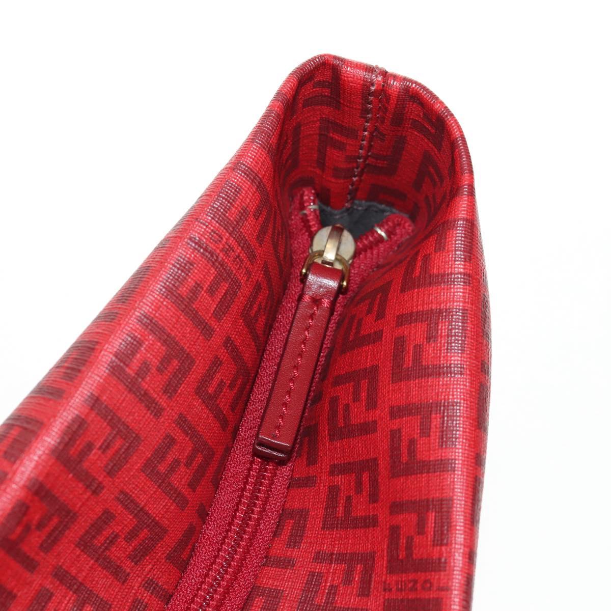 FENDI Zucchino Canvas Tote Bag PVC Red Gold Auth 144978V