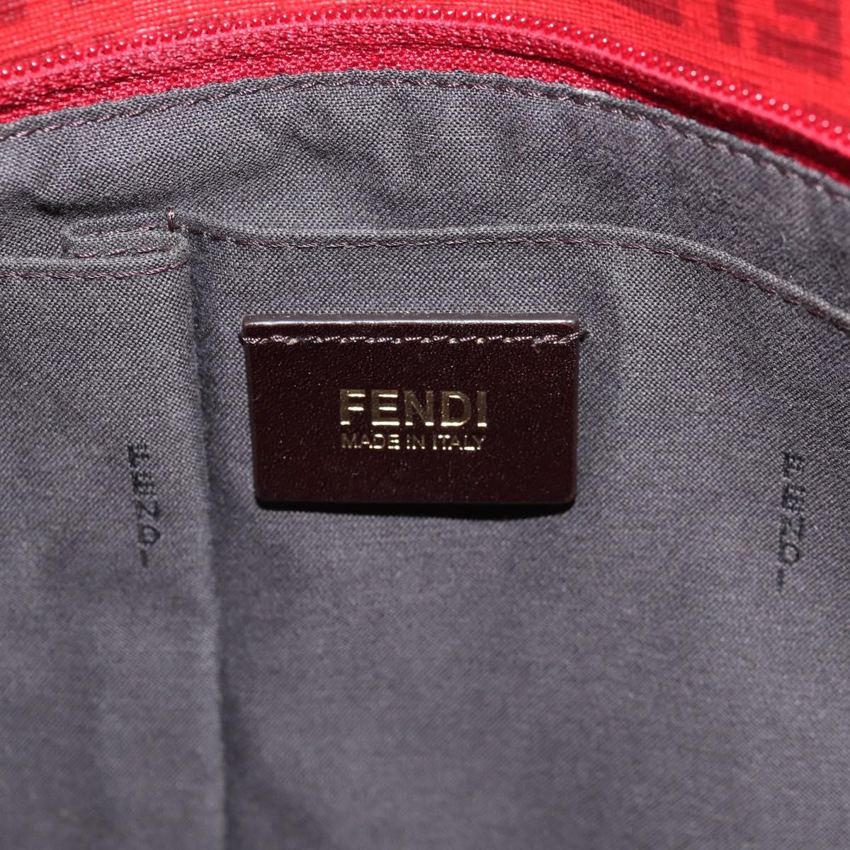 FENDI Zucchino Canvas Tote Bag PVC Red Gold Auth 144978V