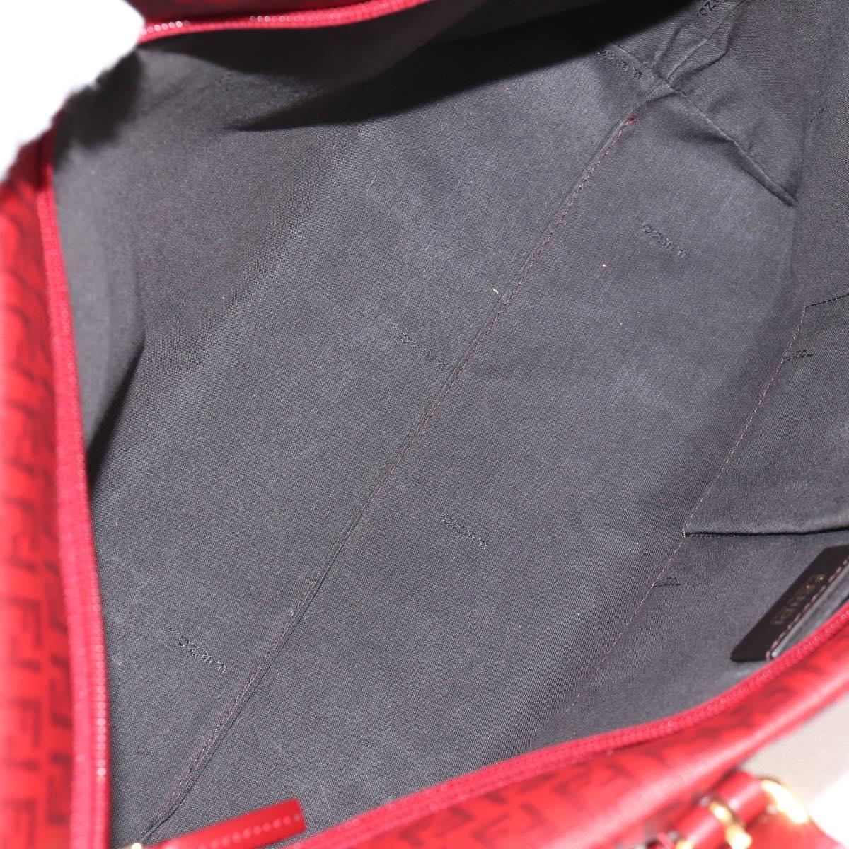 FENDI Zucchino Canvas Tote Bag PVC Red Gold Auth 144978V