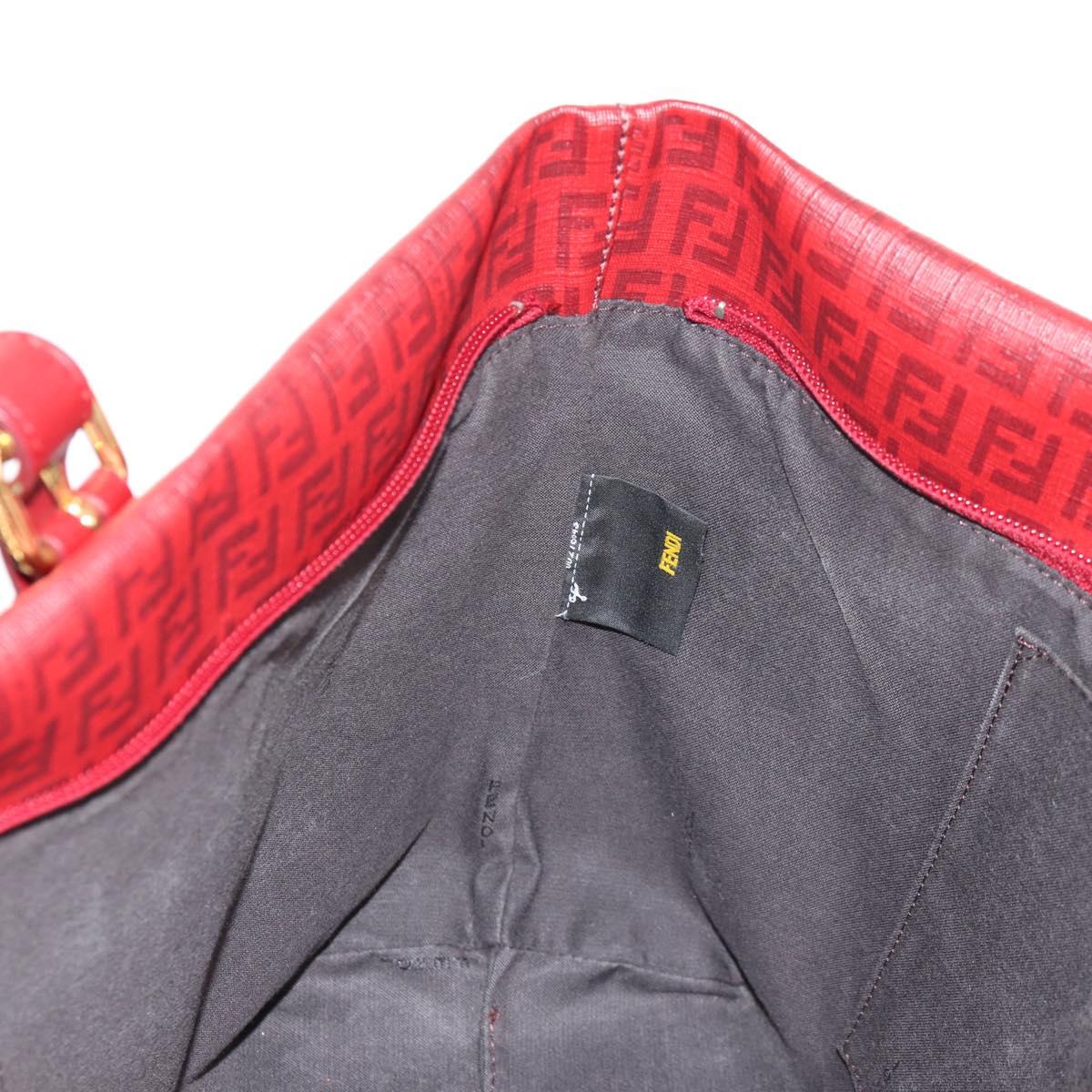 FENDI Zucchino Canvas Tote Bag PVC Red Gold Auth 144978V