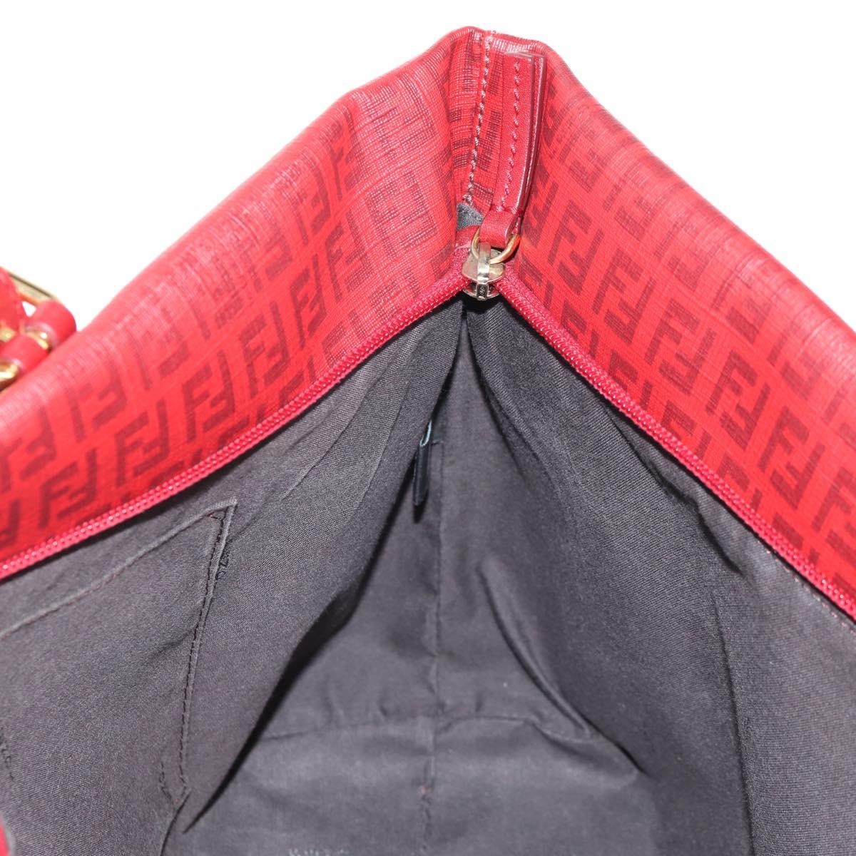 FENDI Zucchino Canvas Tote Bag PVC Red Gold Auth 144978V