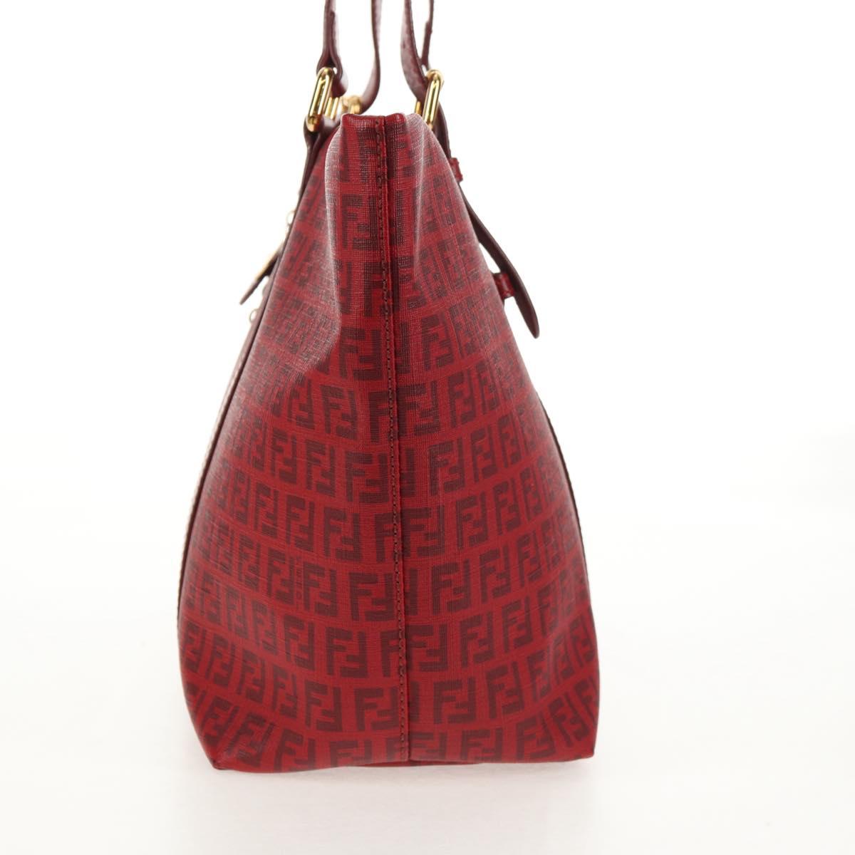 FENDI Zucchino Canvas Tote Bag PVC Red Gold Auth 144978V