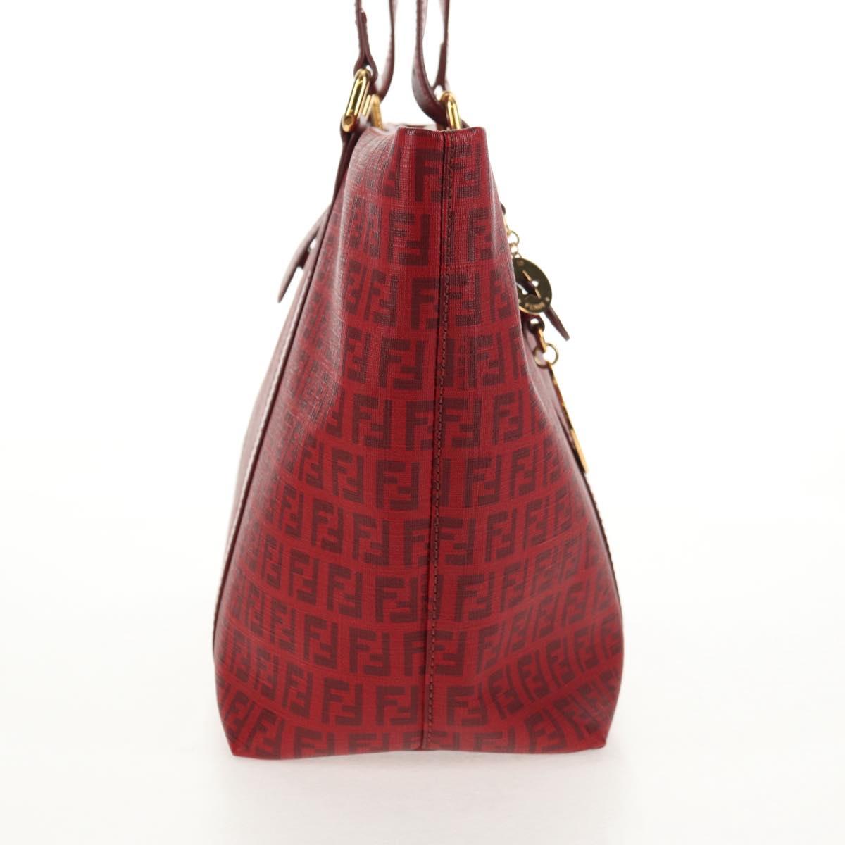 FENDI Zucchino Canvas Tote Bag PVC Red Gold Auth 144978V
