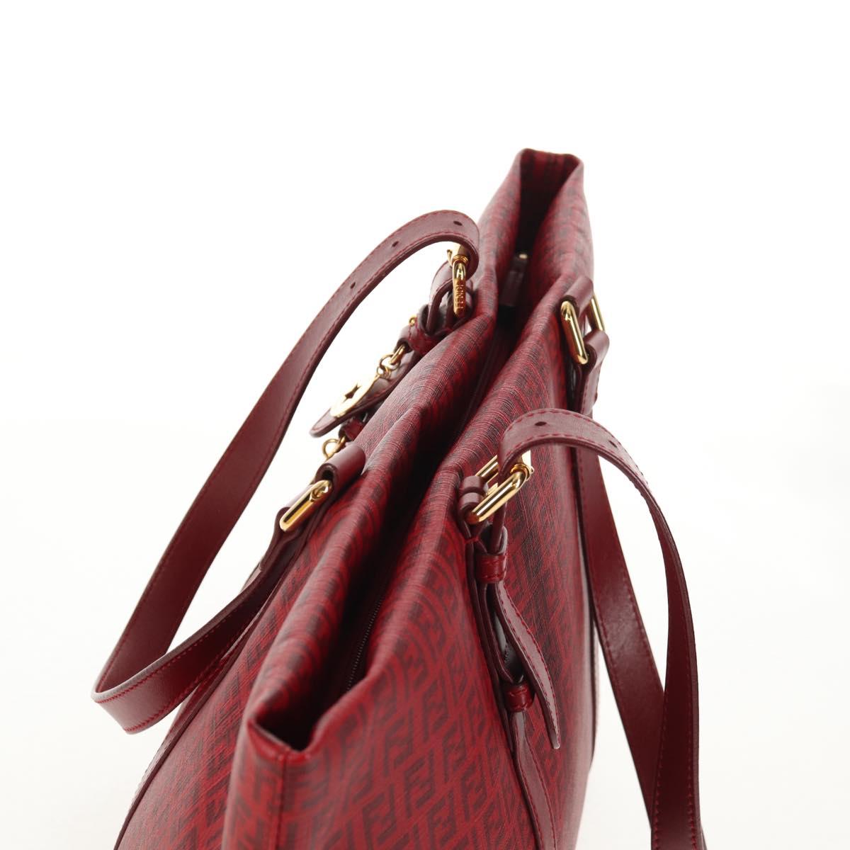 FENDI Zucchino Canvas Tote Bag PVC Red Gold Auth 144978V