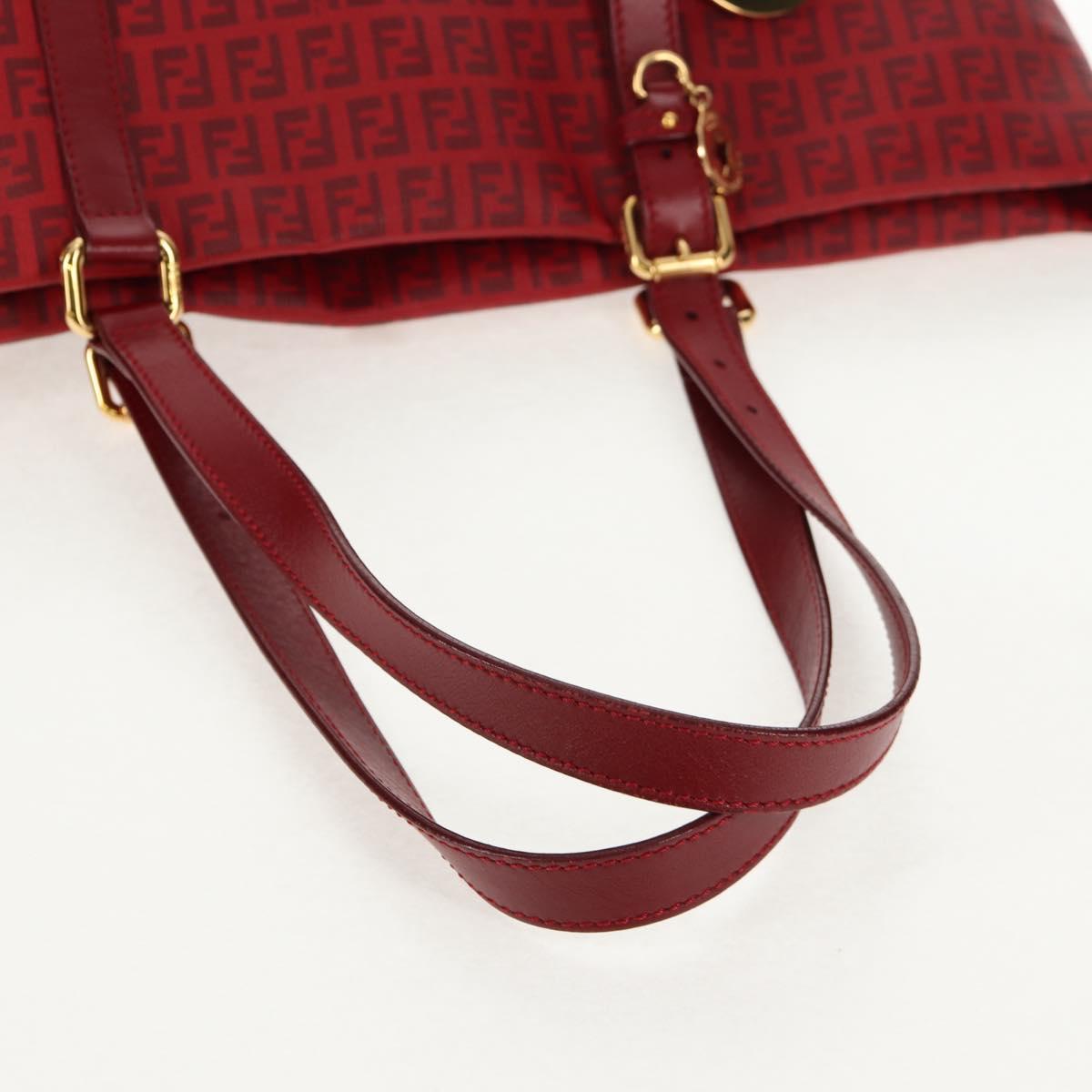 FENDI Zucchino Canvas Tote Bag PVC Red Gold Auth 144978V