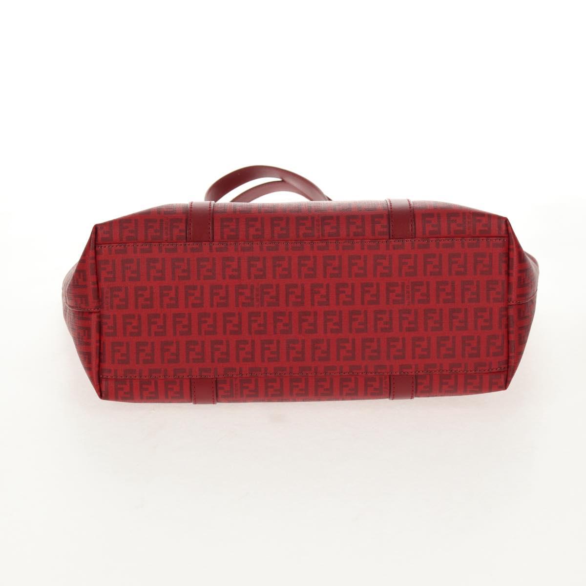 FENDI Zucchino Canvas Tote Bag PVC Red Gold Auth 144978V