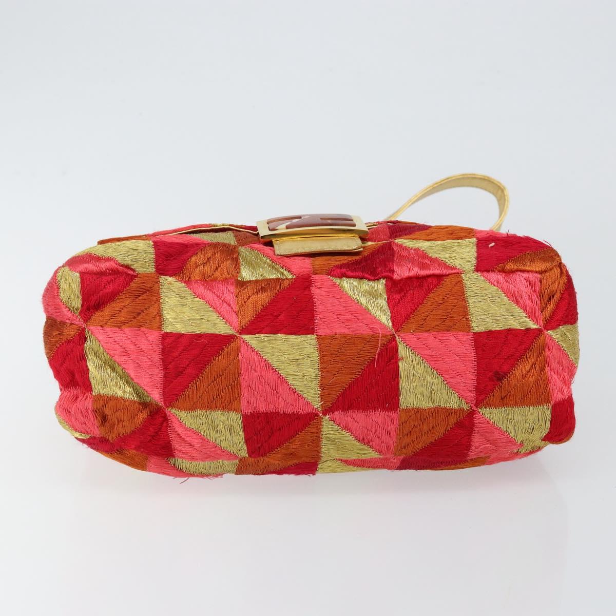 FENDI Mamma Baguette Shoulder Bag Satin Red Gold Auth 144979