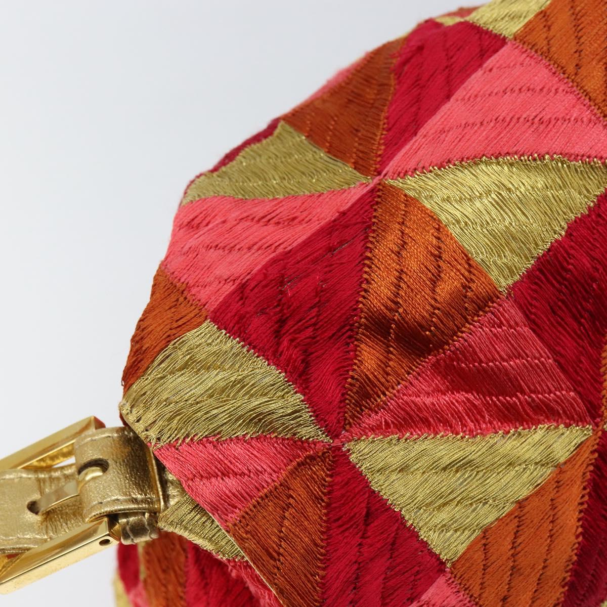 FENDI Mamma Baguette Shoulder Bag Satin Red Gold Auth 144979