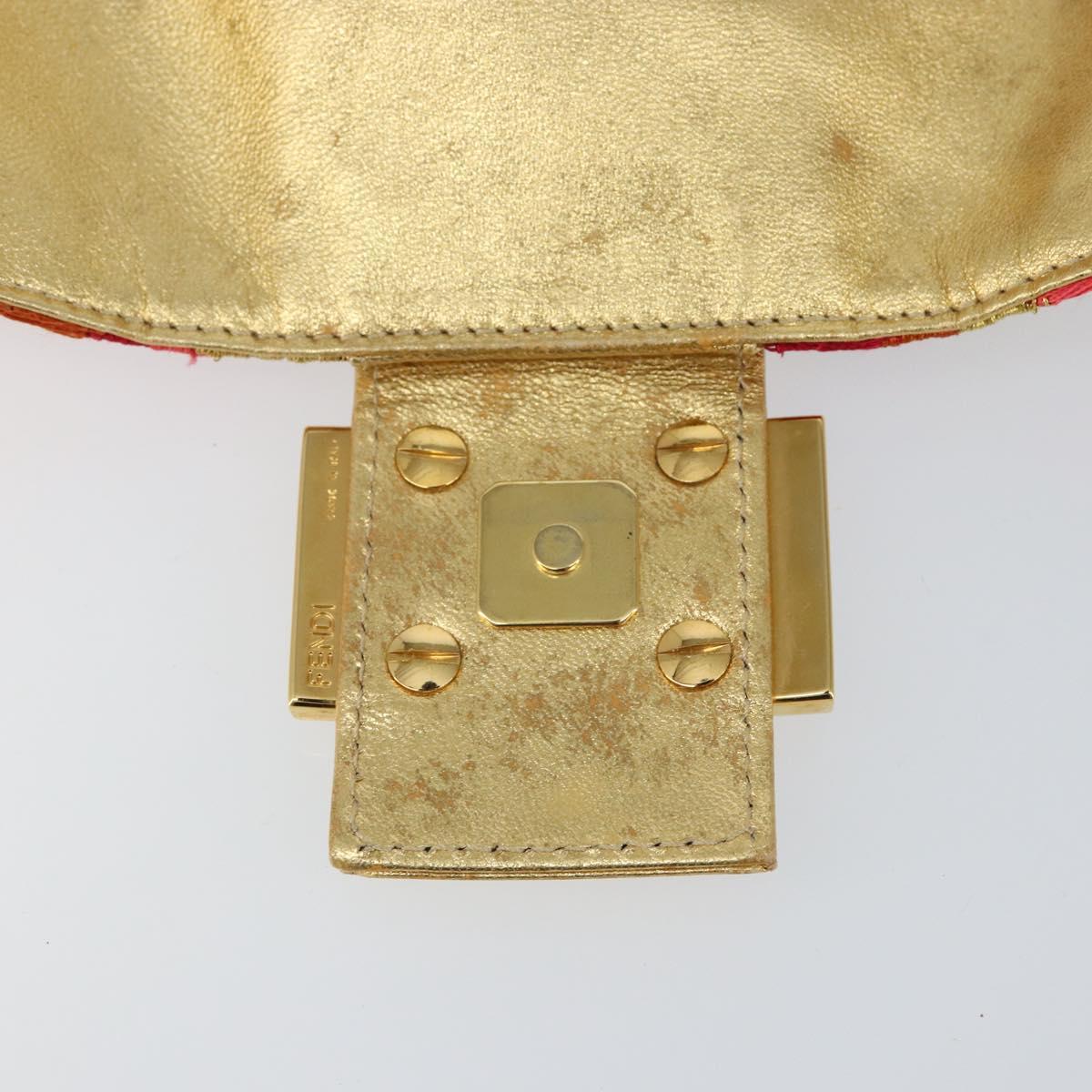 FENDI Mamma Baguette Shoulder Bag Satin Red Gold Auth 144979