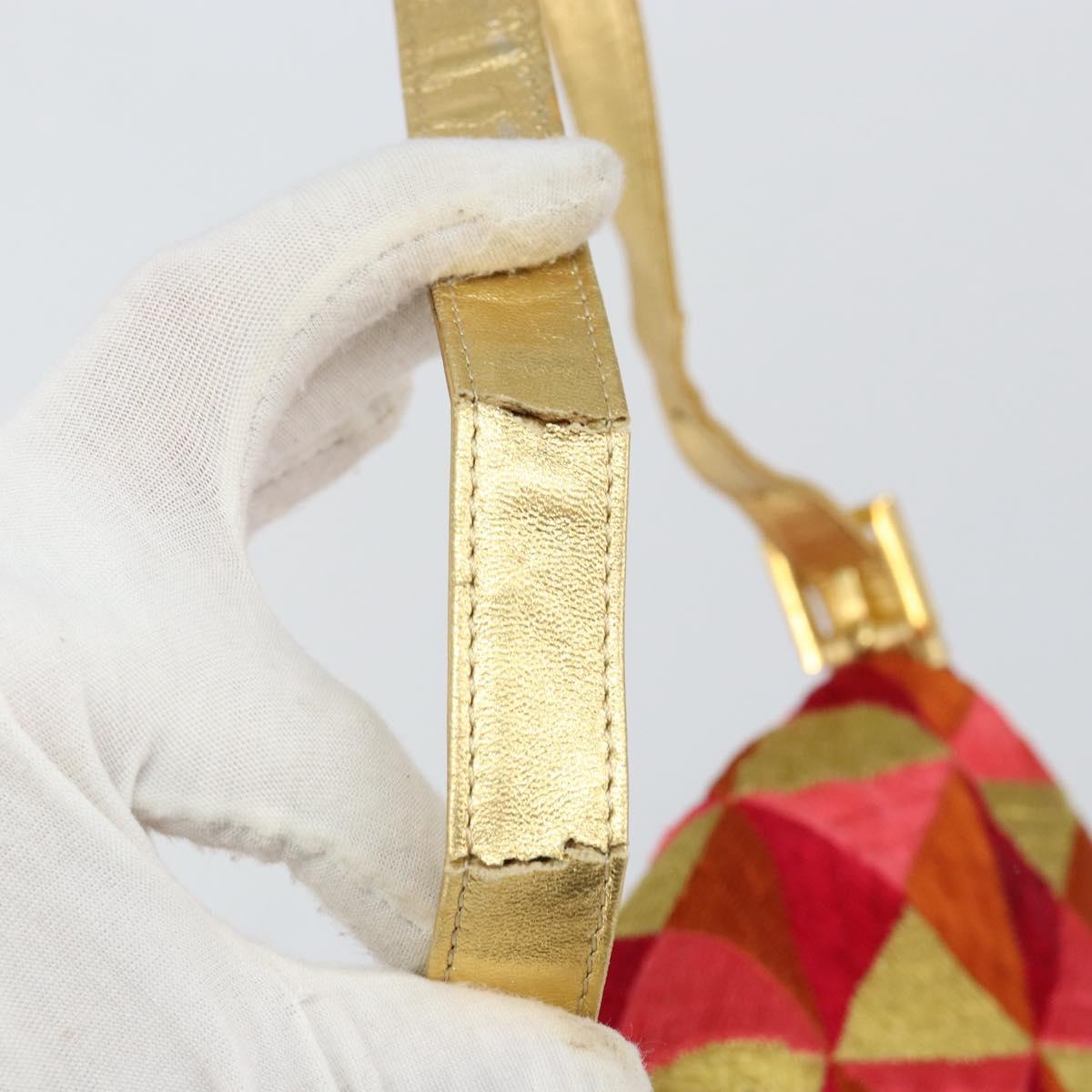 FENDI Mamma Baguette Shoulder Bag Satin Red Gold Auth 144979