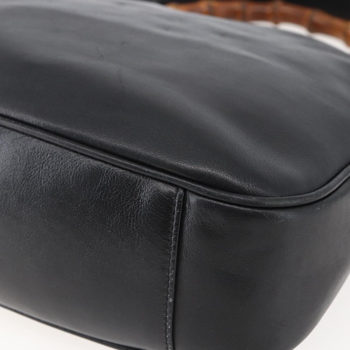 GUCCI Bamboo Shoulder Bag Leather 2way Black Gold 001 1705 1638 Auth 145008