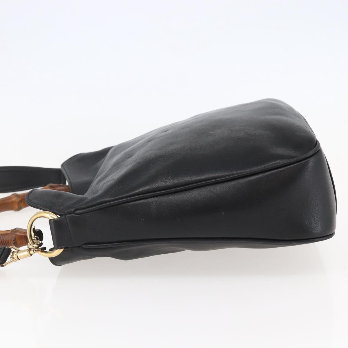 GUCCI Bamboo Shoulder Bag Leather 2way Black Gold 001 1705 1638 Auth 145008