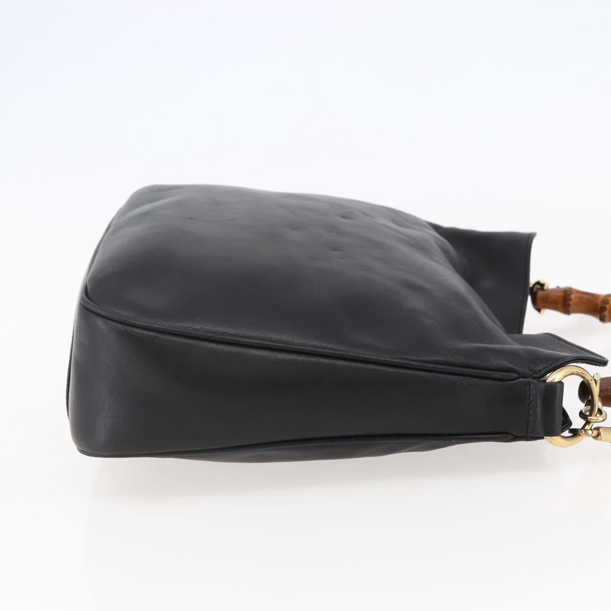GUCCI Bamboo Shoulder Bag Leather 2way Black Gold 001 1705 1638 Auth 145008
