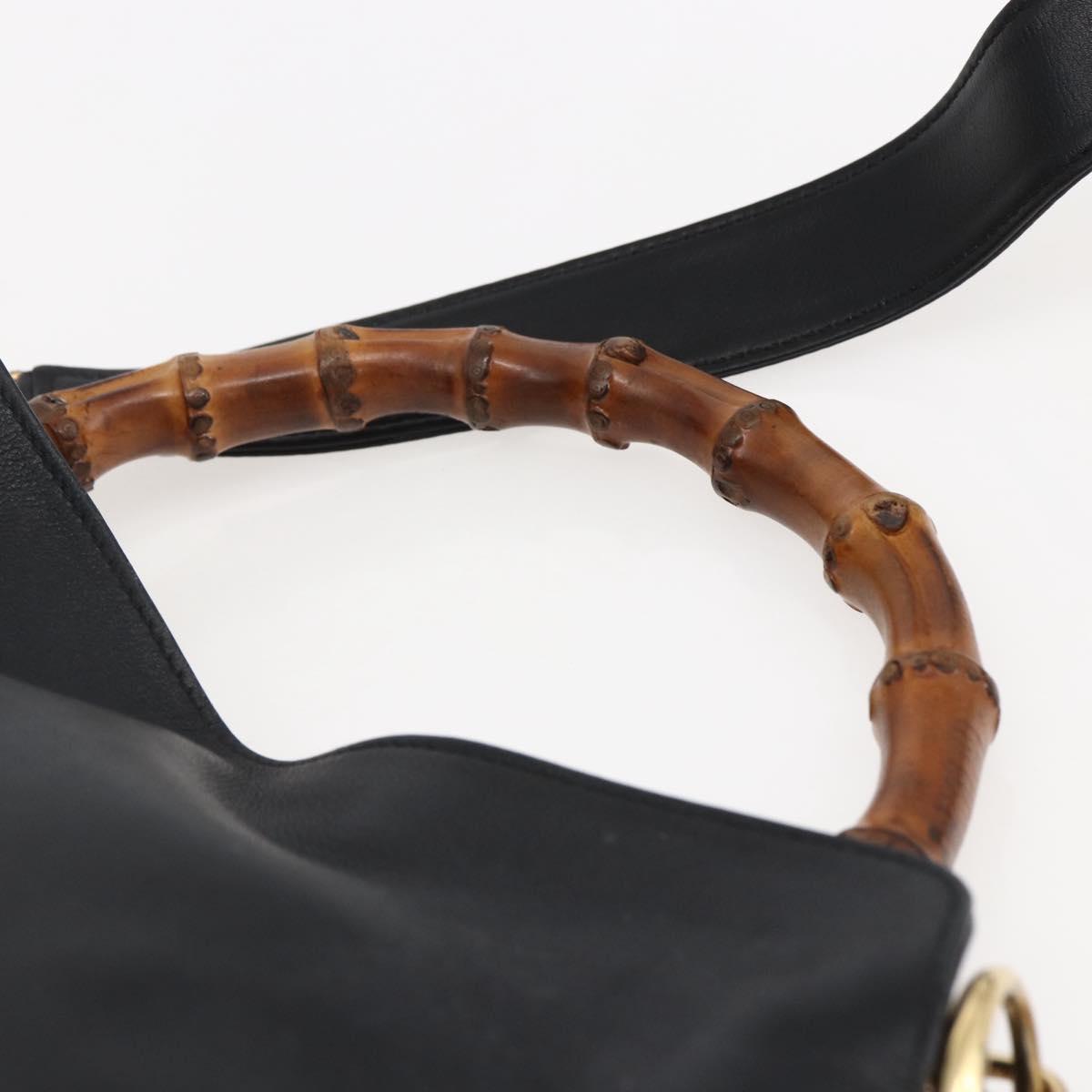 GUCCI Bamboo Shoulder Bag Leather 2way Black Gold 001 1705 1638 Auth 145008