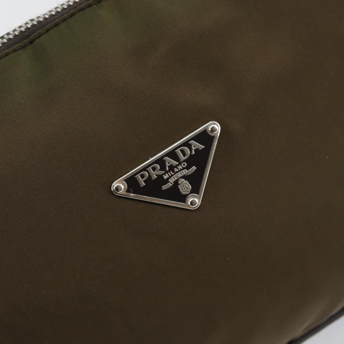 PRADA Shoulder Bag Nylon Khaki Silver Auth 145010
