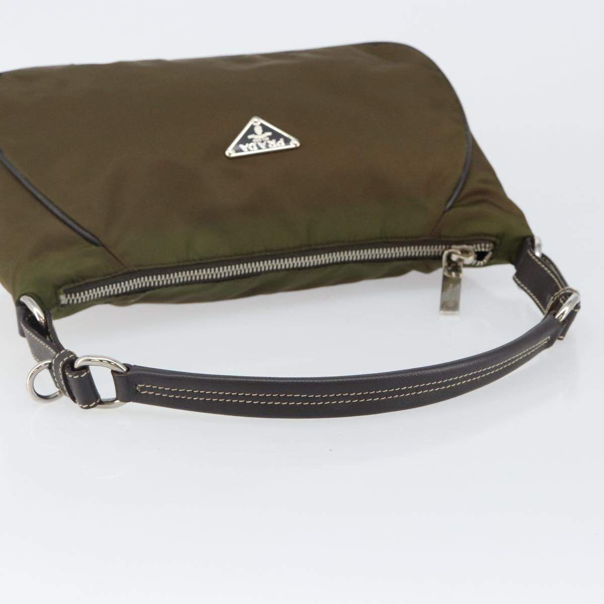 PRADA Shoulder Bag Nylon Khaki Silver Auth 145010