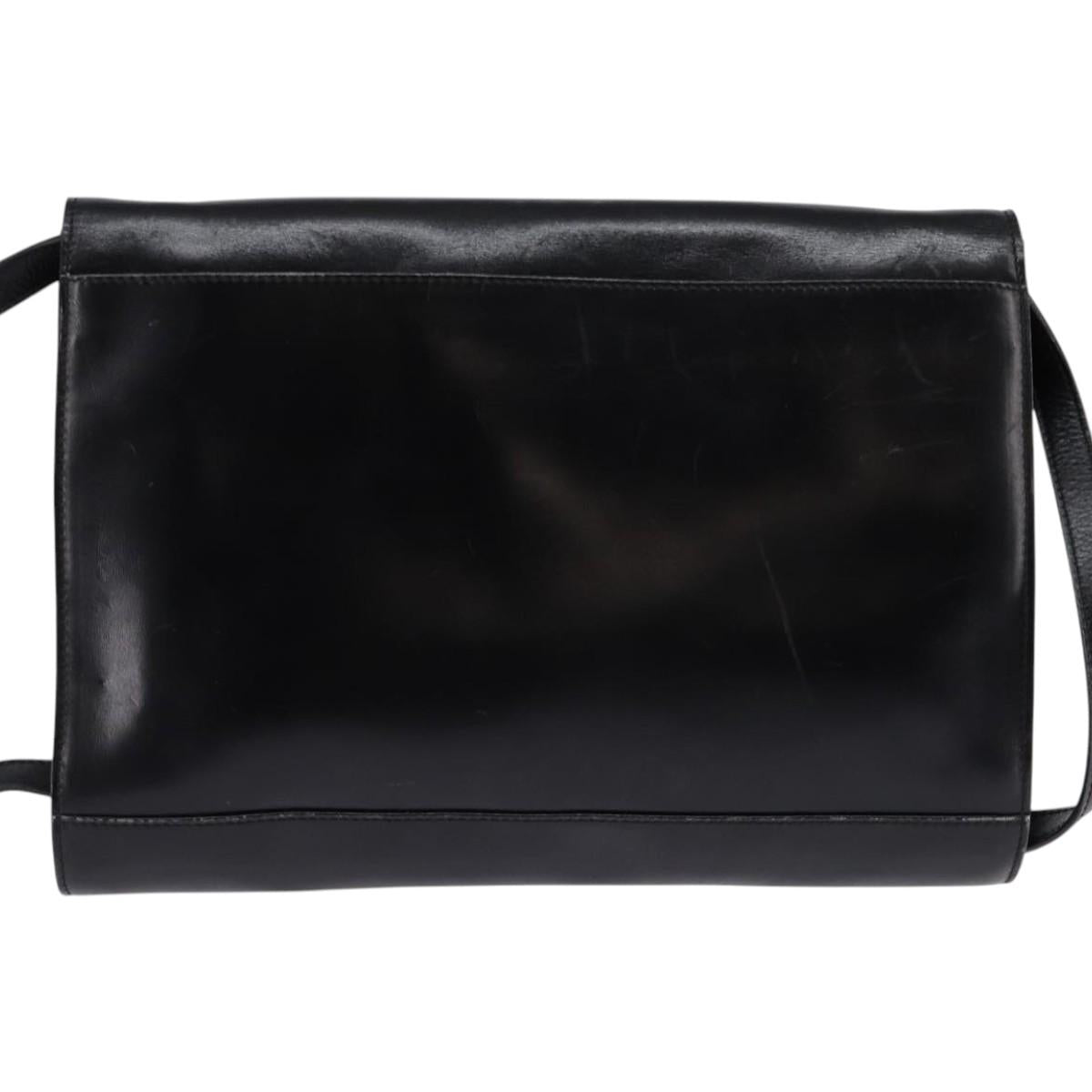 CELINE Circle Shoulder Bag Leather Black Gold Auth 145014