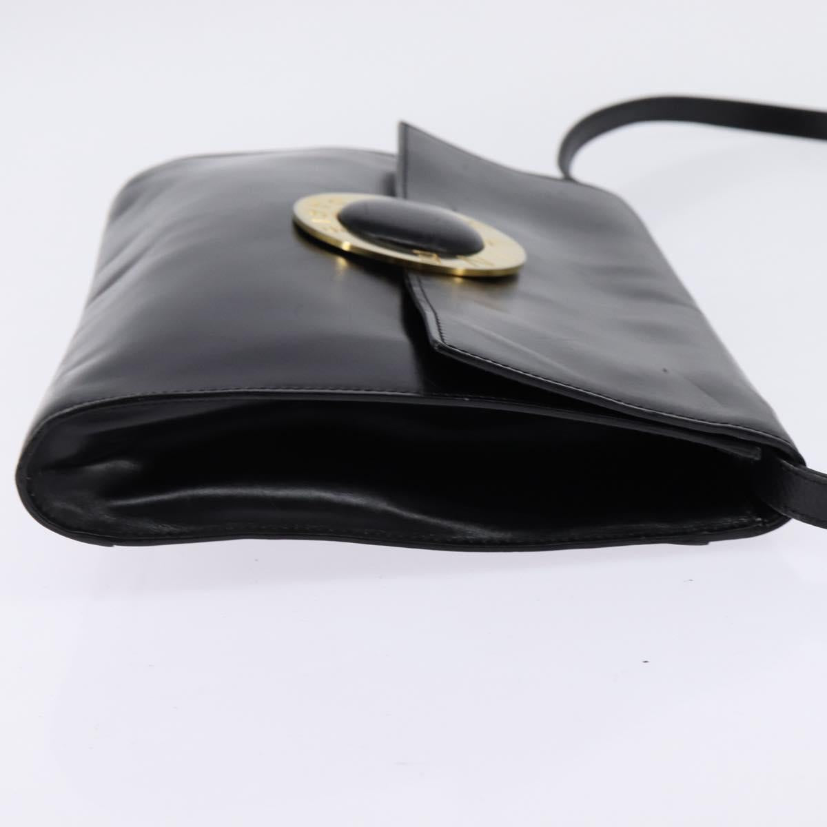 CELINE Circle Shoulder Bag Leather Black Gold Auth 145014
