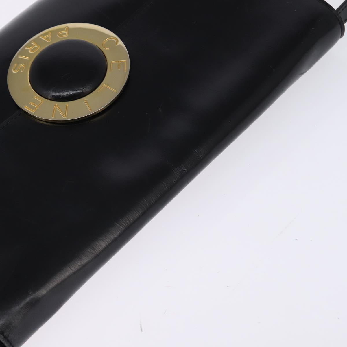 CELINE Circle Shoulder Bag Leather Black Gold Auth 145014