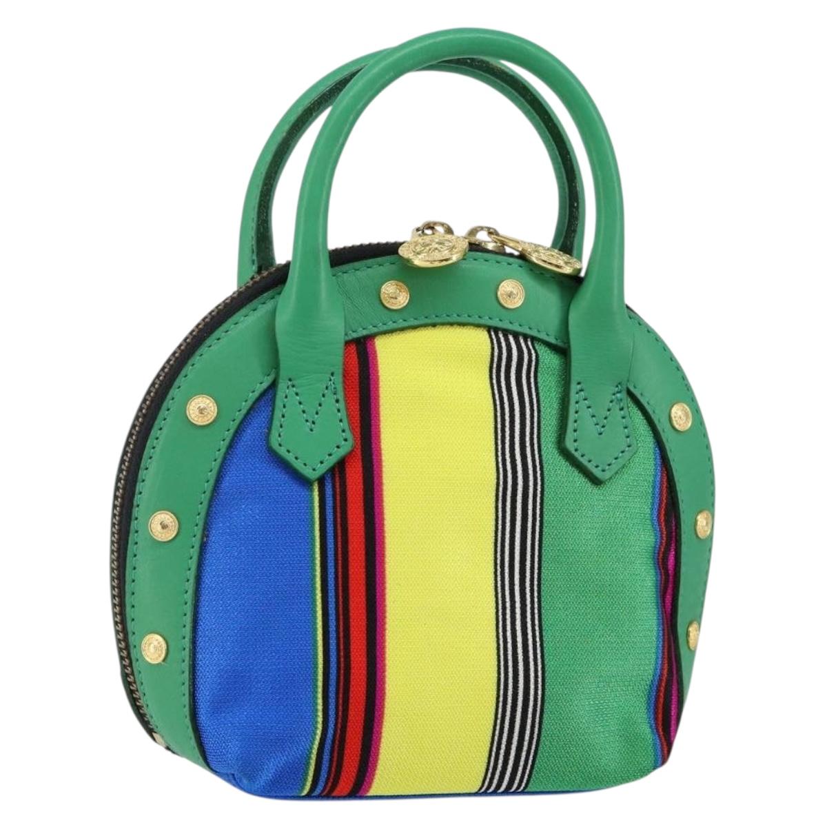 Gianni Versace Hand Bag Canvas Green Gold Auth 145016