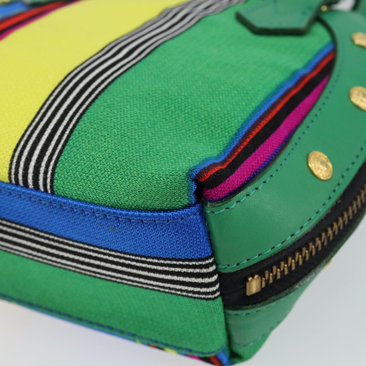 Gianni Versace Hand Bag Canvas Green Gold Auth 145016
