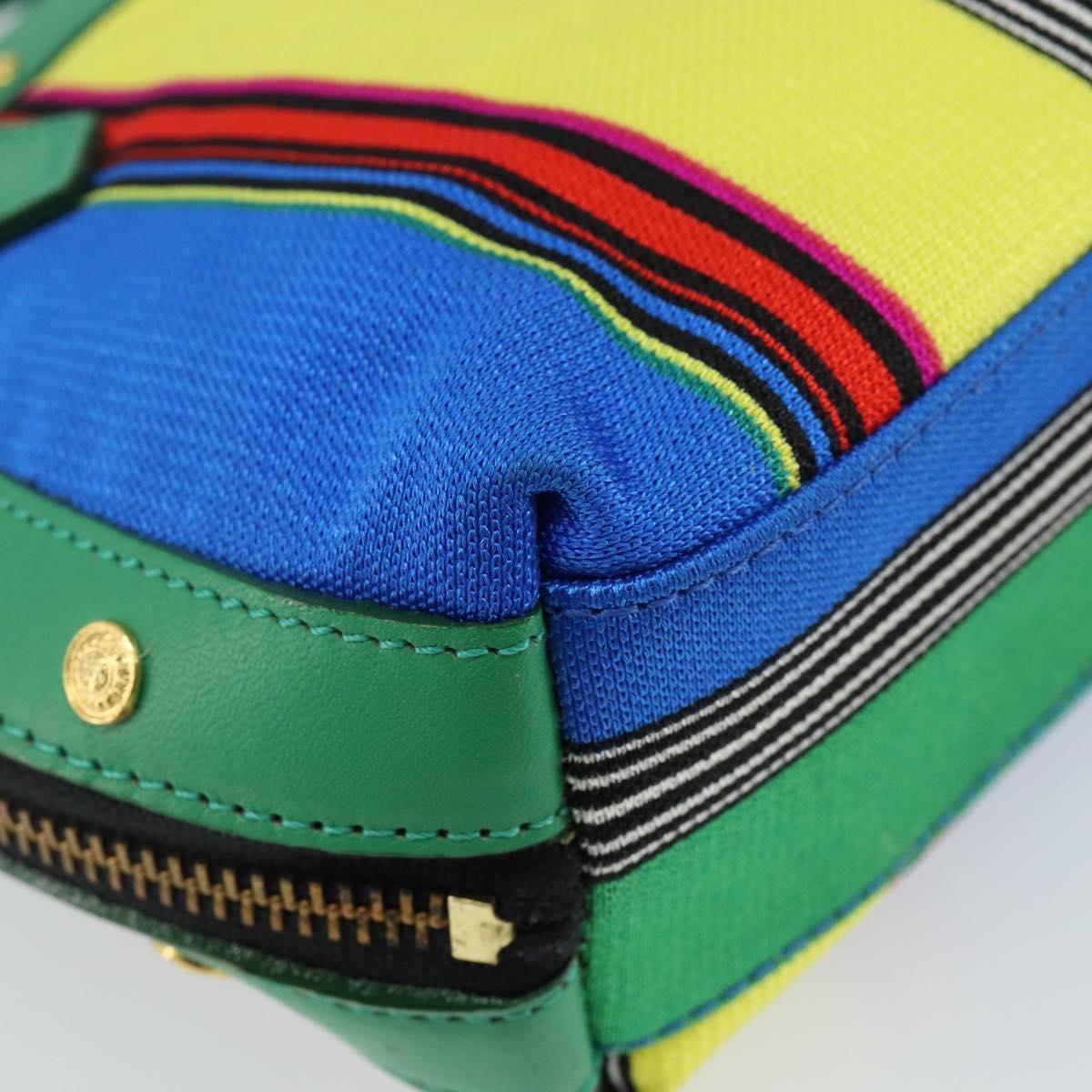 Gianni Versace Hand Bag Canvas Green Gold Auth 145016